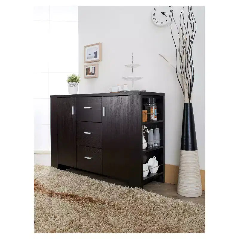 Aparador moderno Espresso con estantes laterales – 3 cajones y 2 armarios