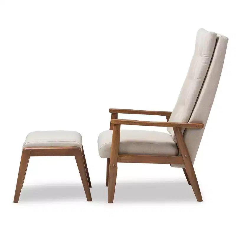 Juego de sillón y otomana de tela gris de mediados de siglo, 1 asiento