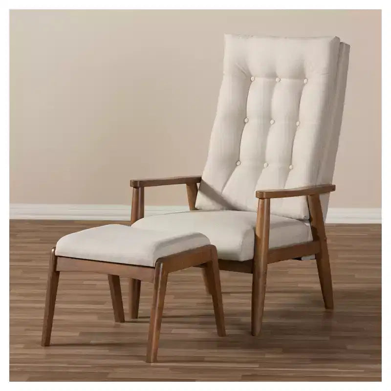 Juego de sillón y otomana de tela gris de mediados de siglo, 1 asiento