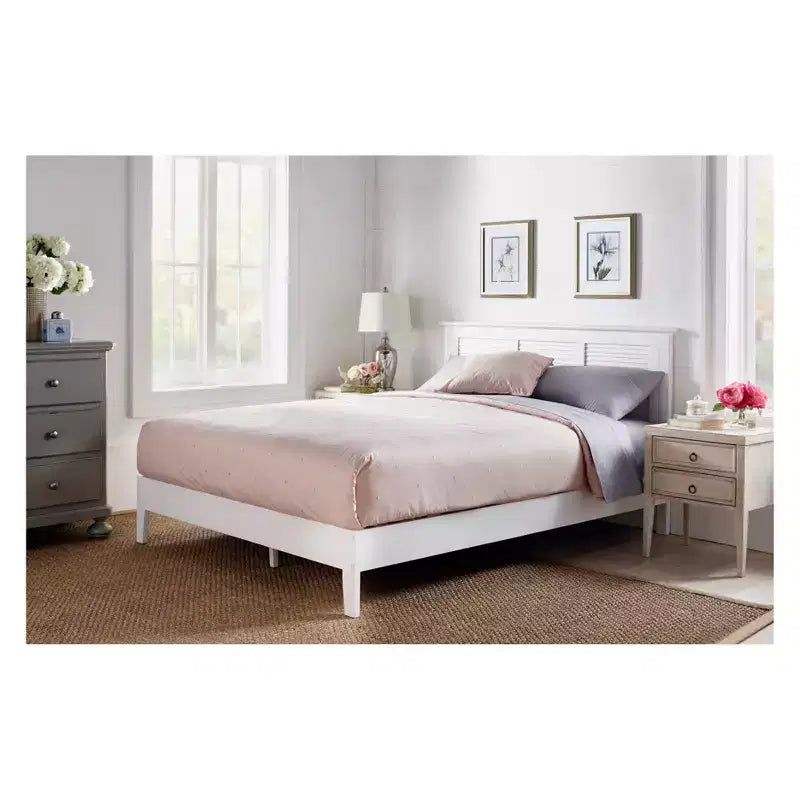 Cama Queen Blanca con Cabecero de Celosía, 1 Plaza