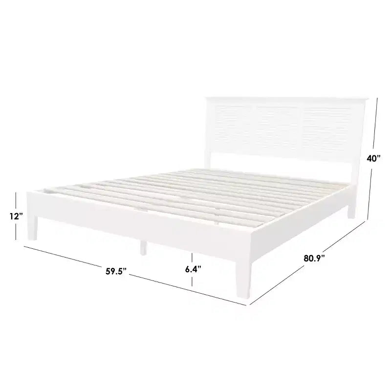 Cama Queen Blanca con Cabecero de Celosía, 1 Plaza