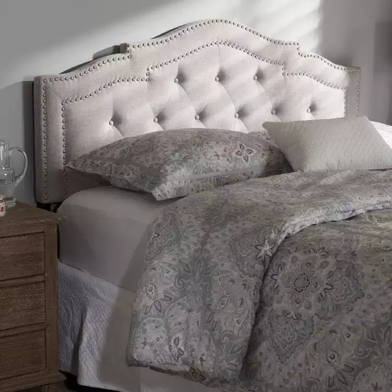 Cabecero Queen, Poliéster Beige, Capitoné, para 1 Persona