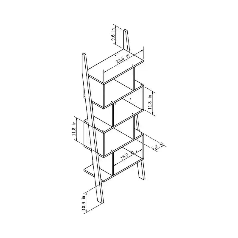 Estantería tipo escalera de 5 baldas, blanca y nogal – Requiere montaje para 1 persona