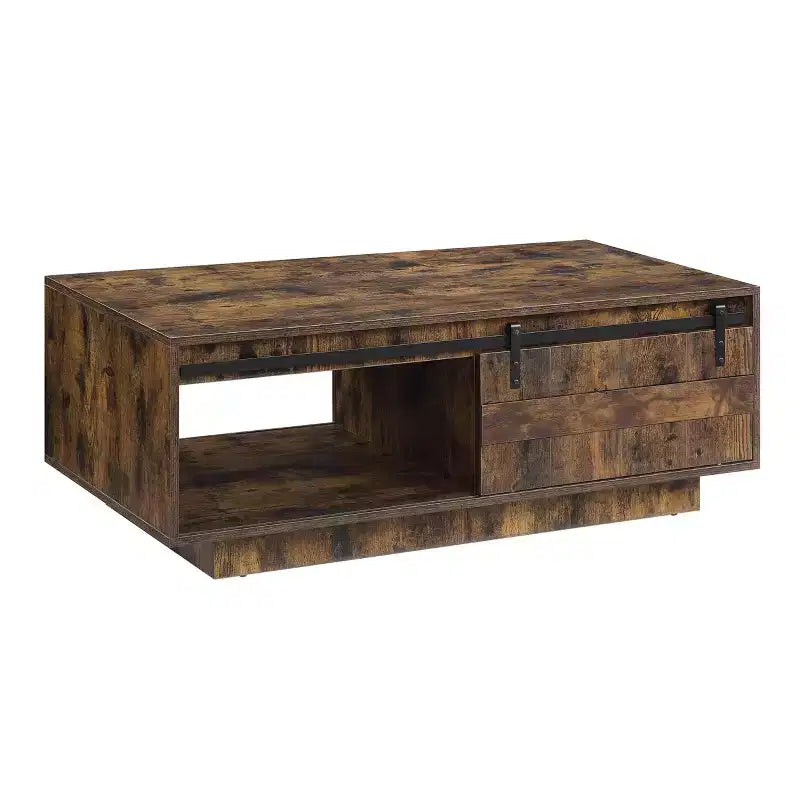 Mesa de centro rústica de roble con cajones, rectangular, 1 persona