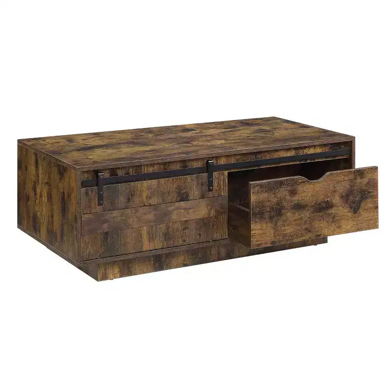 Mesa de centro rústica de roble con cajones, rectangular, 1 persona
