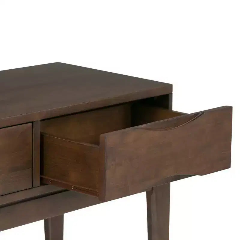 Mesa consola nogal marrón con 3 cajones, estilo de mediados de siglo, para 1