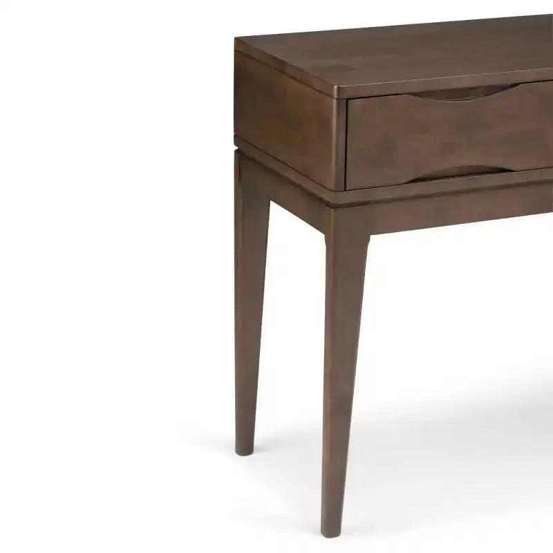 Mesa consola nogal marrón con 3 cajones, estilo de mediados de siglo, para 1
