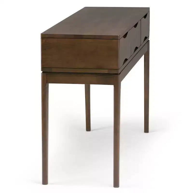 Mesa consola nogal marrón con 3 cajones, estilo de mediados de siglo, para 1