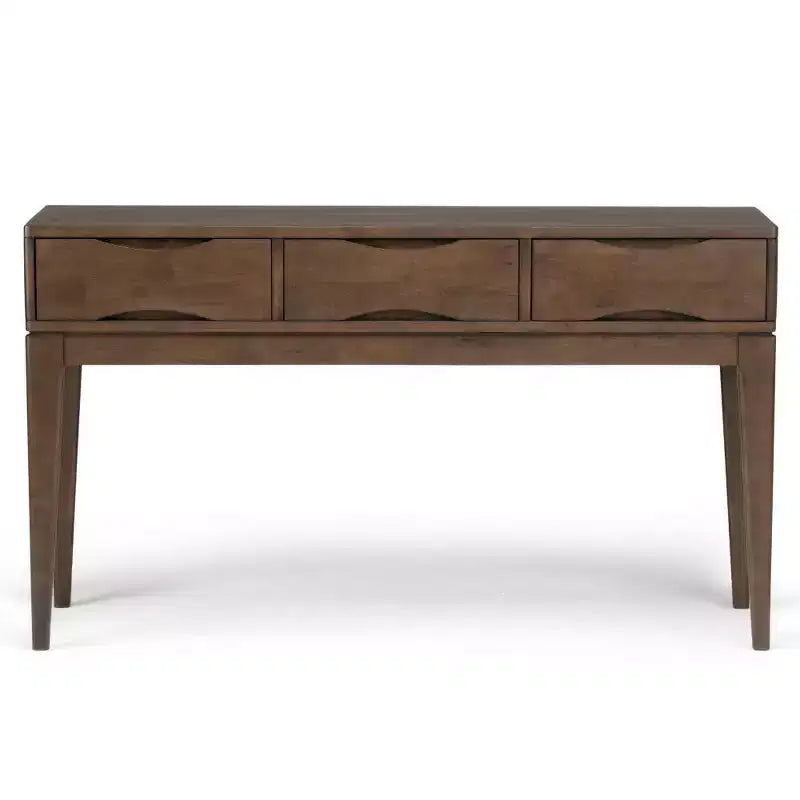 Mesa consola nogal marrón con 3 cajones, estilo de mediados de siglo, para 1