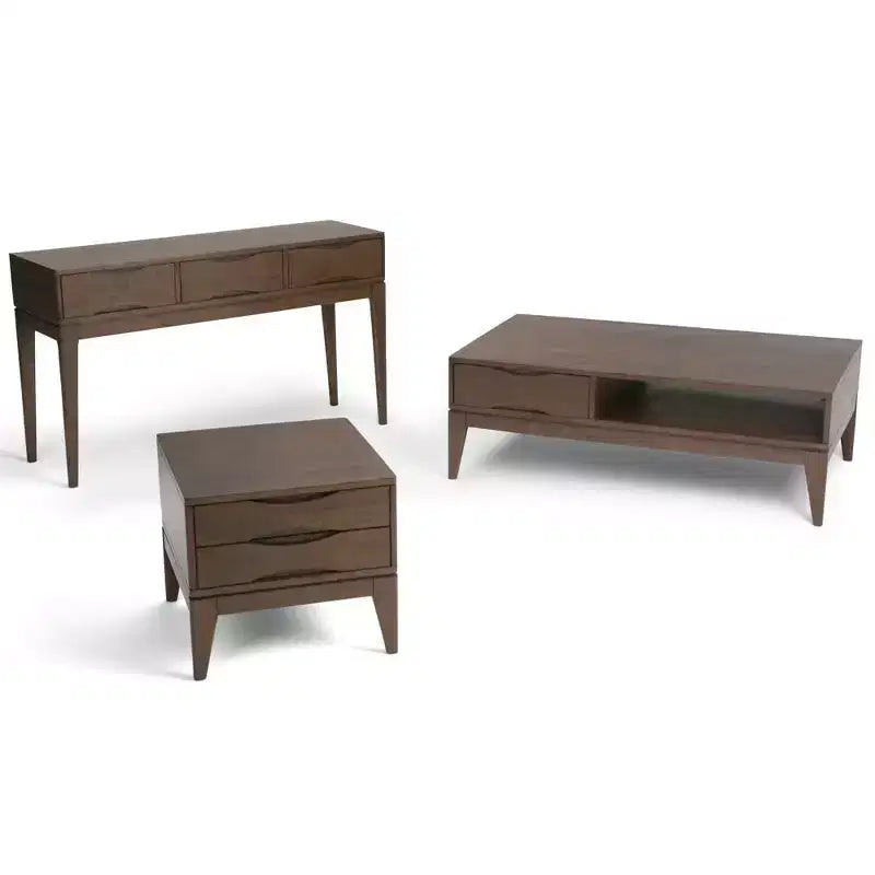Mesa consola nogal marrón con 3 cajones, estilo de mediados de siglo, para 1