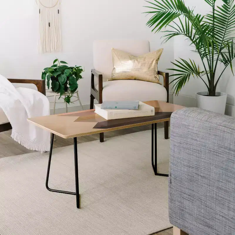 Mesa de centro rectangular dorada, estilo 4 patas, montaje por 1 persona