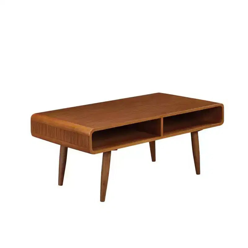 Mesa de centro rectangular de nogal marrón para 1 – Estante abierto, patas cónicas