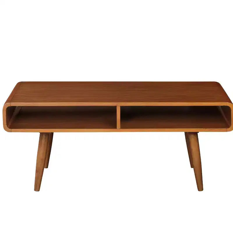 Mesa de centro rectangular de nogal marrón para 1 – Estante abierto, patas cónicas