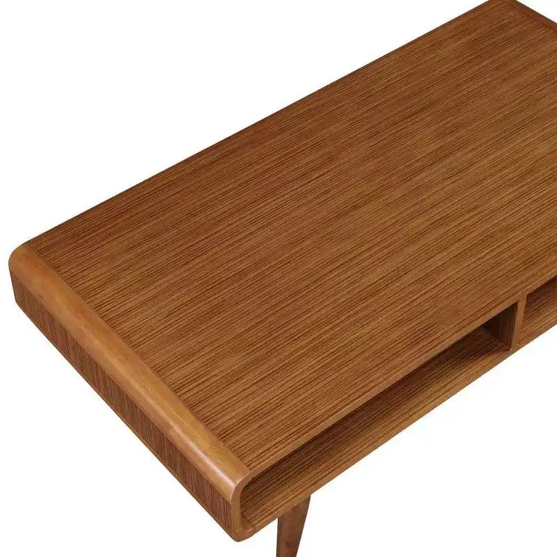 Mesa de centro rectangular de nogal marrón para 1 – Estante abierto, patas cónicas