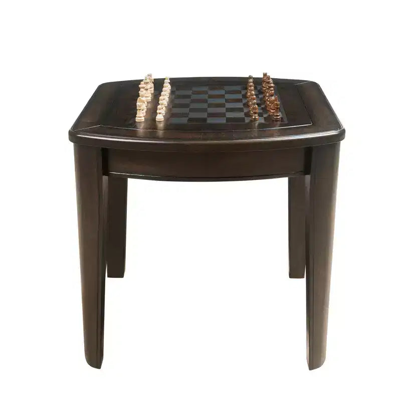 Mesa Auxiliar de Ajedrez Cuadrada Reversible de Nogal Oscuro – 2 Jugadores