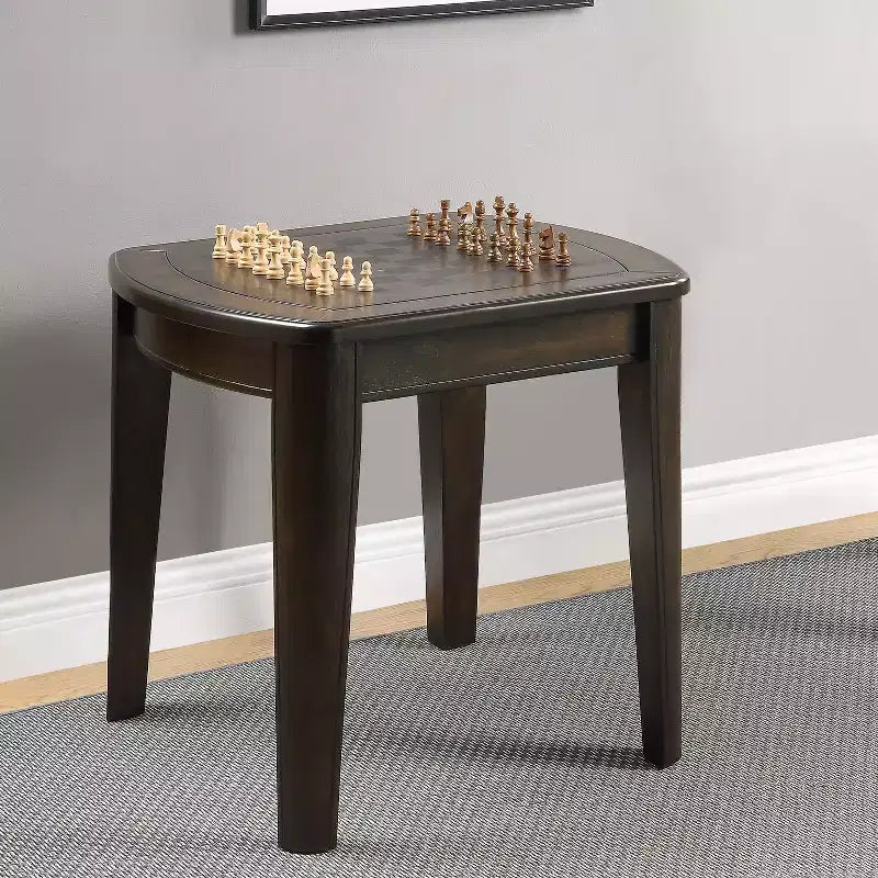 Mesa Auxiliar de Ajedrez Cuadrada Reversible de Nogal Oscuro – 2 Jugadores