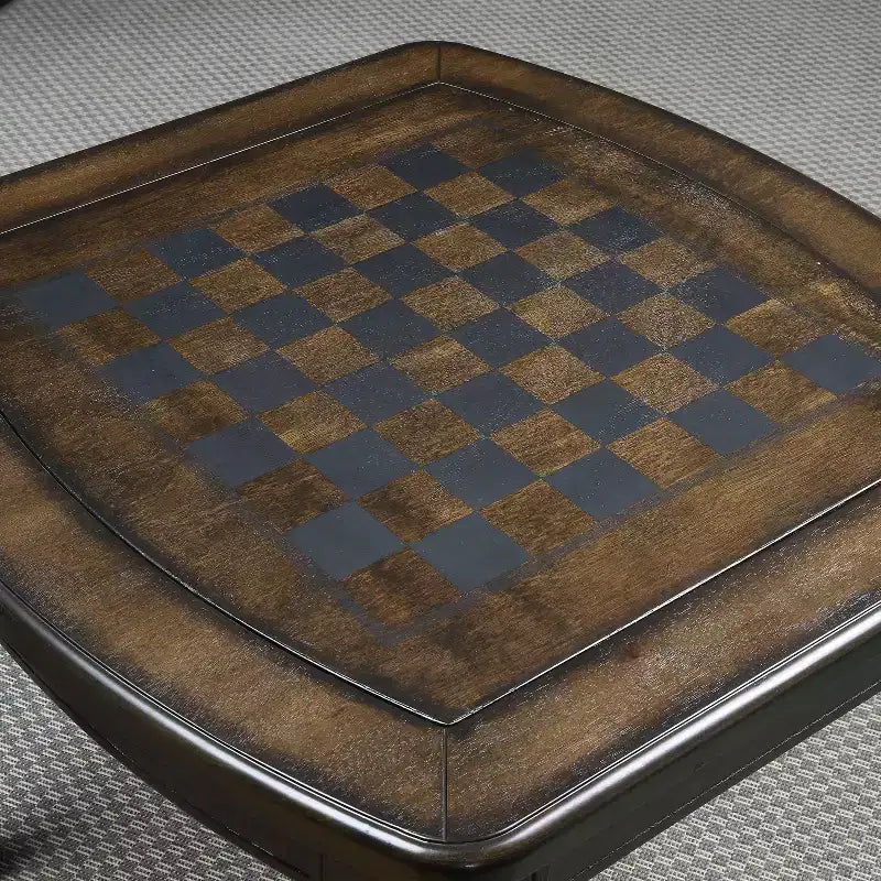 Mesa Auxiliar de Ajedrez Cuadrada Reversible de Nogal Oscuro – 2 Jugadores