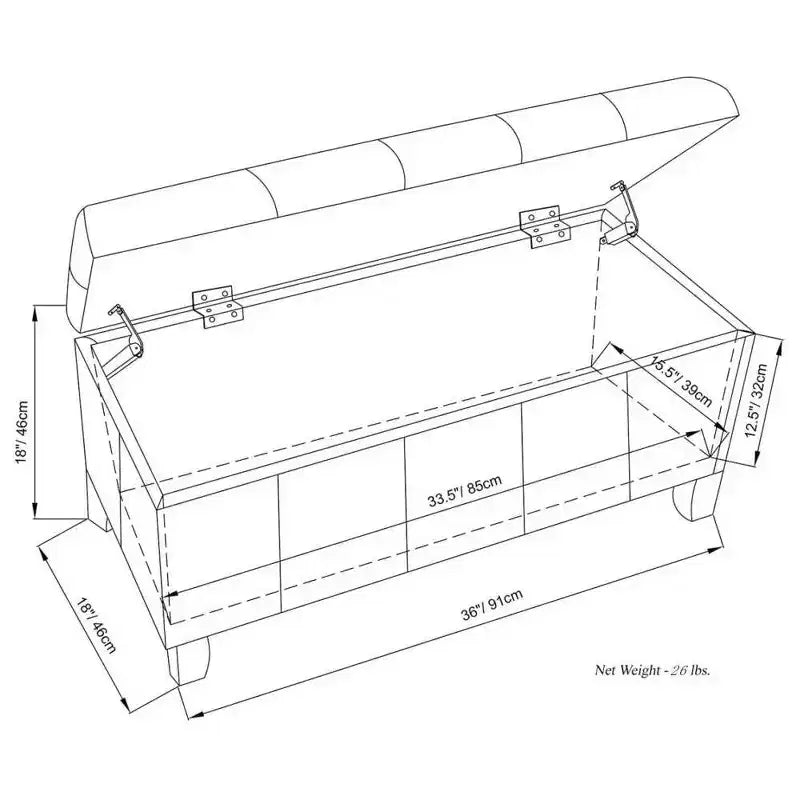 Banco otomano rectangular con tapa elevable de 36", tapizado, 1 persona