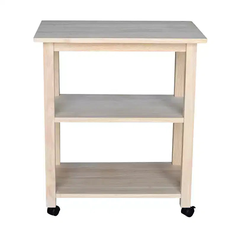 Carro de cocina rodante blanco con encimera de bloque de carnicero, negro/natural, roble mediano, madera/beige – Montaje de 1 persona
