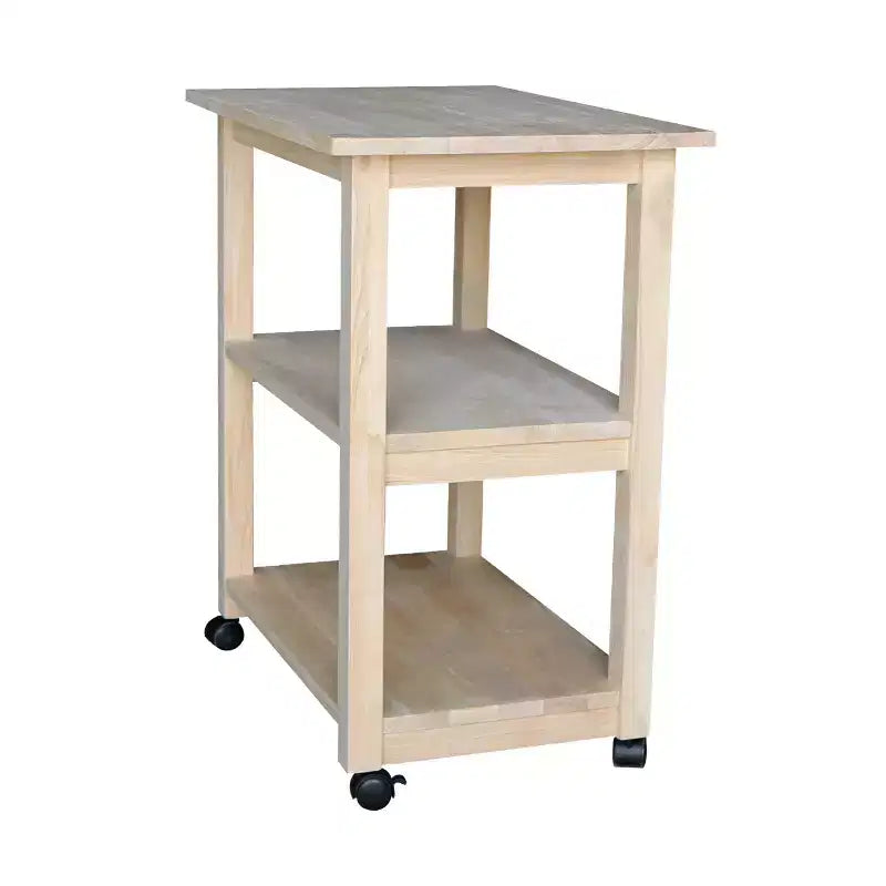 Carro de cocina rodante blanco con encimera de bloque de carnicero, negro/natural, roble mediano, madera/beige – Montaje de 1 persona