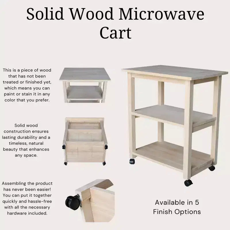 Carro de cocina rodante blanco con encimera de bloque de carnicero, negro/natural, roble mediano, madera/beige – Montaje de 1 persona
