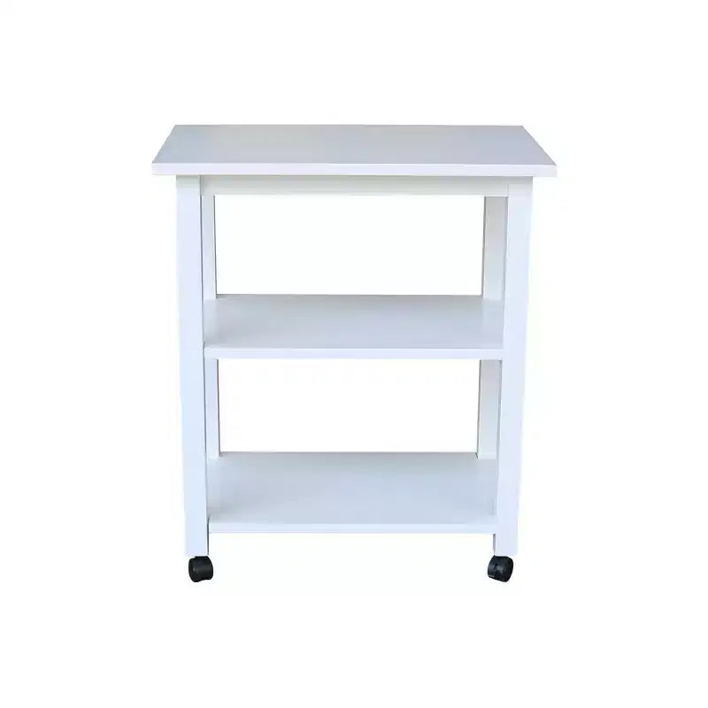 Carro de cocina rodante blanco con encimera de bloque de carnicero, negro/natural, roble mediano, madera/beige – Montaje de 1 persona