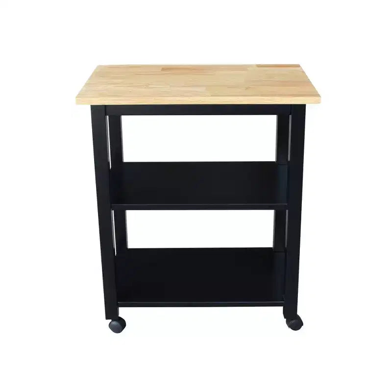 Carro de cocina rodante blanco con encimera de bloque de carnicero, negro/natural, roble mediano, madera/beige – Montaje de 1 persona