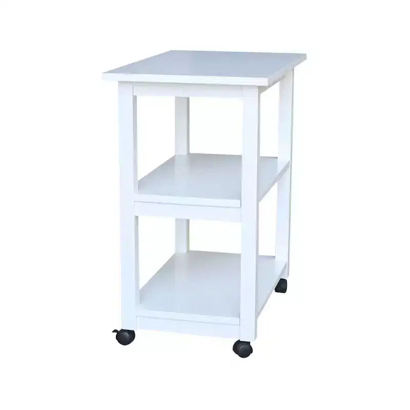 Carro de cocina rodante blanco con encimera de bloque de carnicero, negro/natural, roble mediano, madera/beige – Montaje de 1 persona
