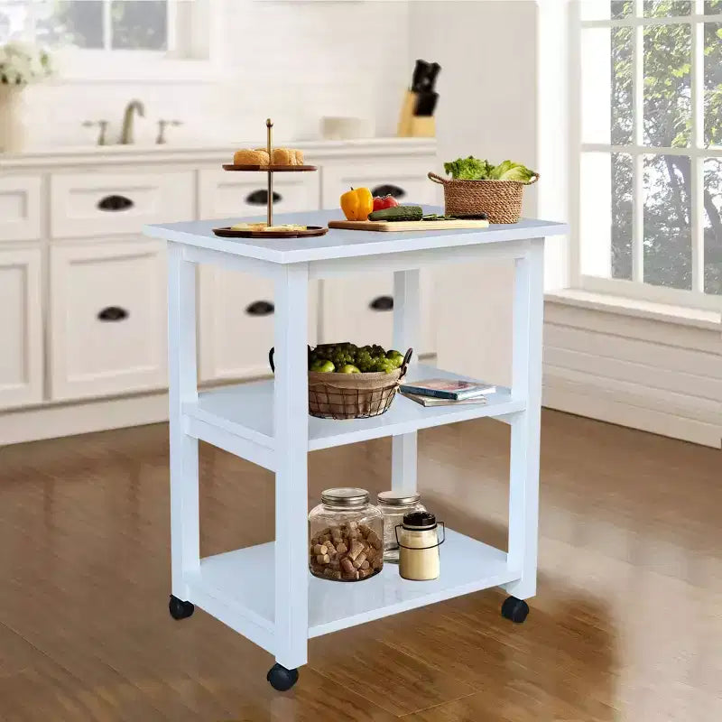 Carro de cocina rodante blanco con encimera de bloque de carnicero, negro/natural, roble mediano, madera/beige – Montaje de 1 persona