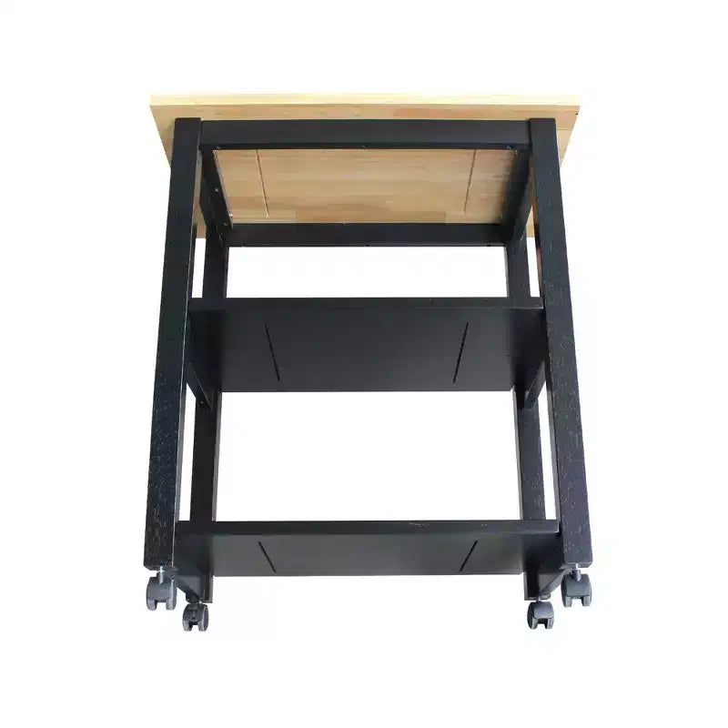 Carro de cocina rodante blanco con encimera de bloque de carnicero, negro/natural, roble mediano, madera/beige – Montaje de 1 persona