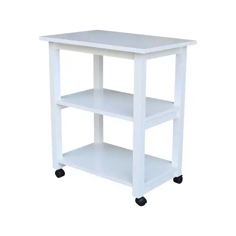 Carro de cocina rodante blanco con encimera de bloque de carnicero, negro/natural, roble mediano, madera/beige – Montaje de 1 persona