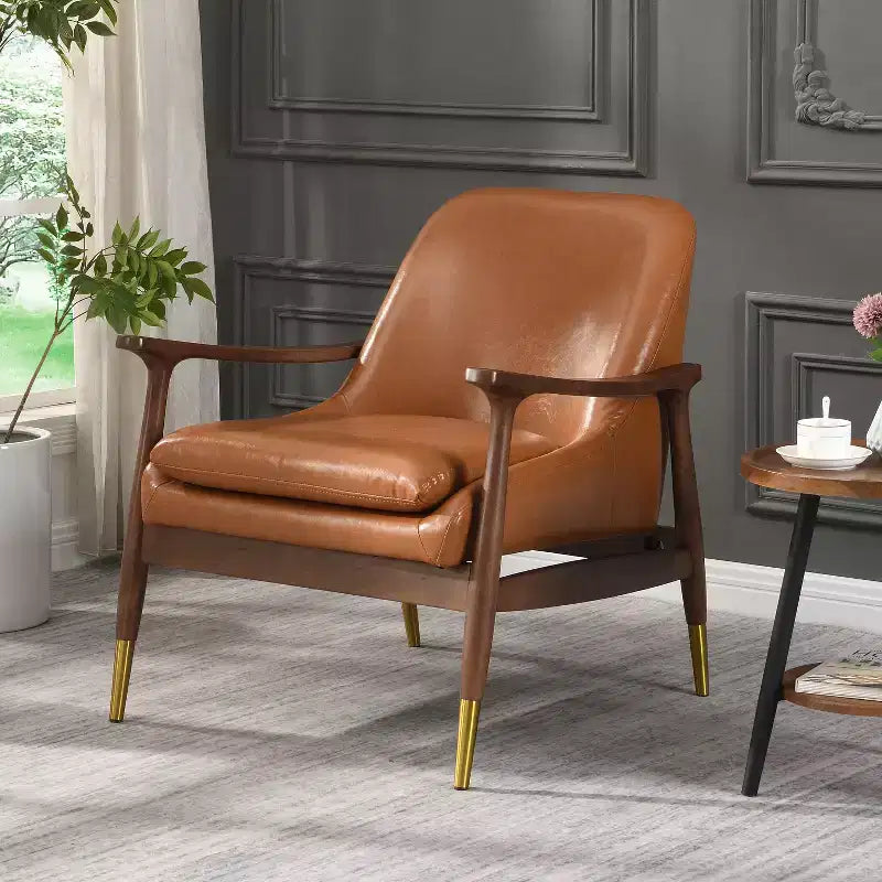 Sillón decorativo individual estilo club de piel sintética marrón