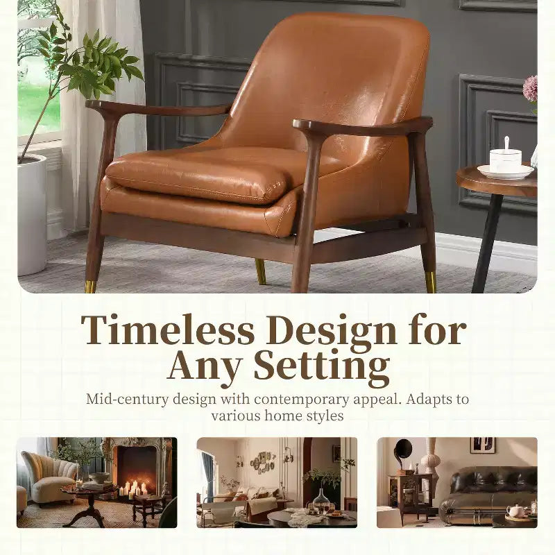 Sillón decorativo individual estilo club de piel sintética marrón