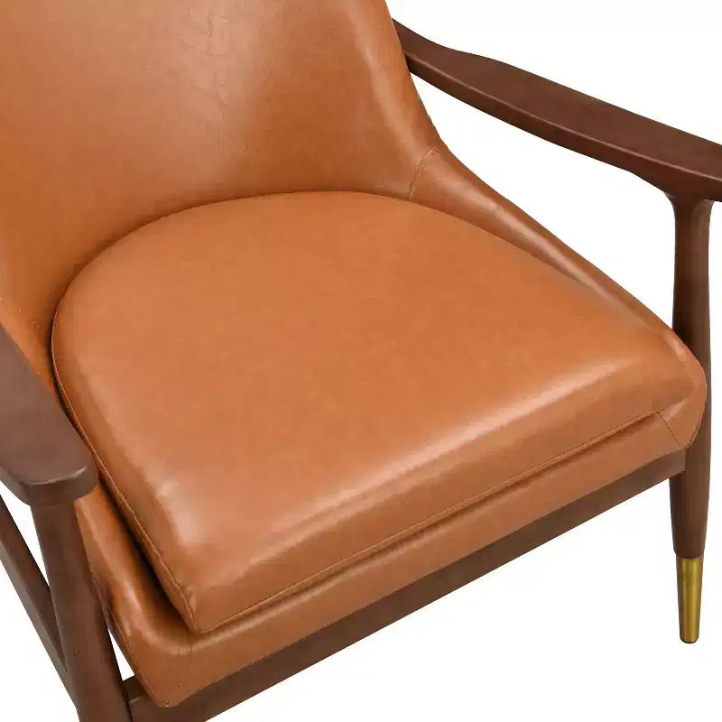 Sillón decorativo individual estilo club de piel sintética marrón
