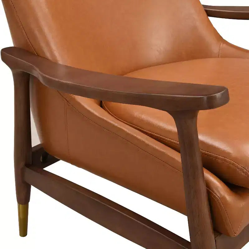 Sillón decorativo individual estilo club de piel sintética marrón