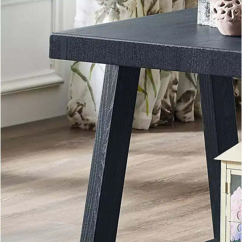Mesa auxiliar individual negra contemporánea con estante