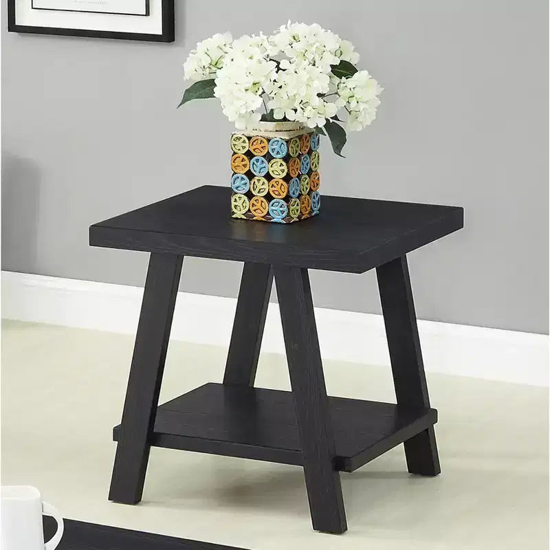 Mesa auxiliar individual negra contemporánea con estante