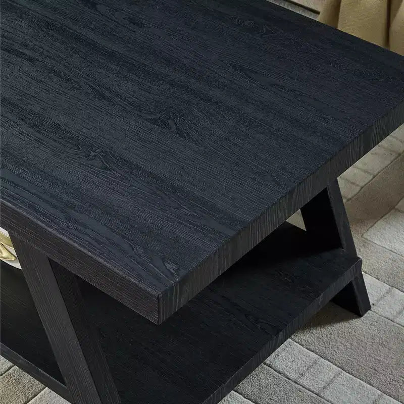Mesa auxiliar individual negra contemporánea con estante