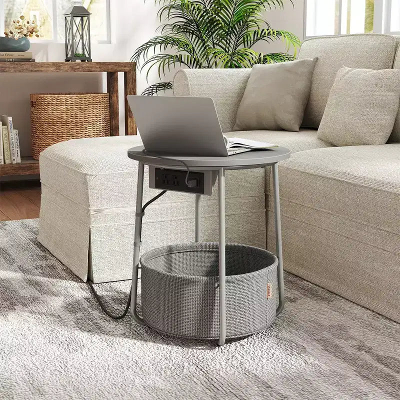Mesa Auxiliar Redonda con Cesta de Almacenamiento, Varios Colores, Con/Sin USB, para 1