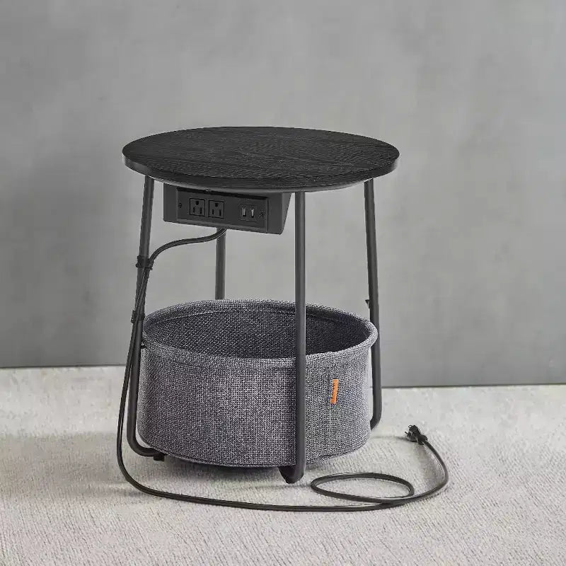 Mesa Auxiliar Redonda con Cesta de Almacenamiento, Varios Colores, Con/Sin USB, para 1