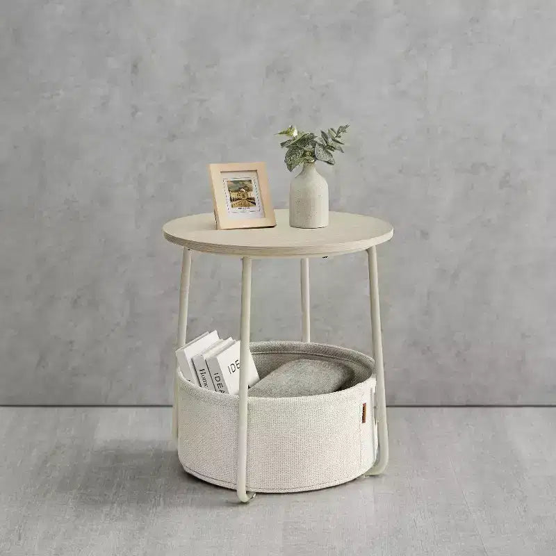 Mesa Auxiliar Redonda con Cesta de Almacenamiento, Varios Colores, Con/Sin USB, para 1
