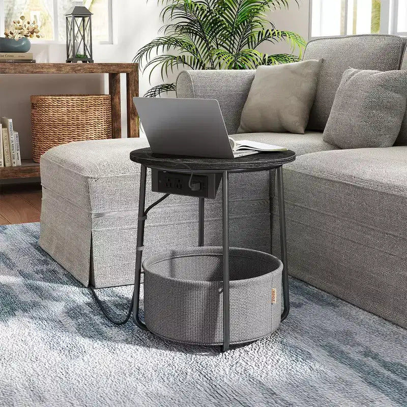Mesa Auxiliar Redonda con Cesta de Almacenamiento, Varios Colores, Con/Sin USB, para 1