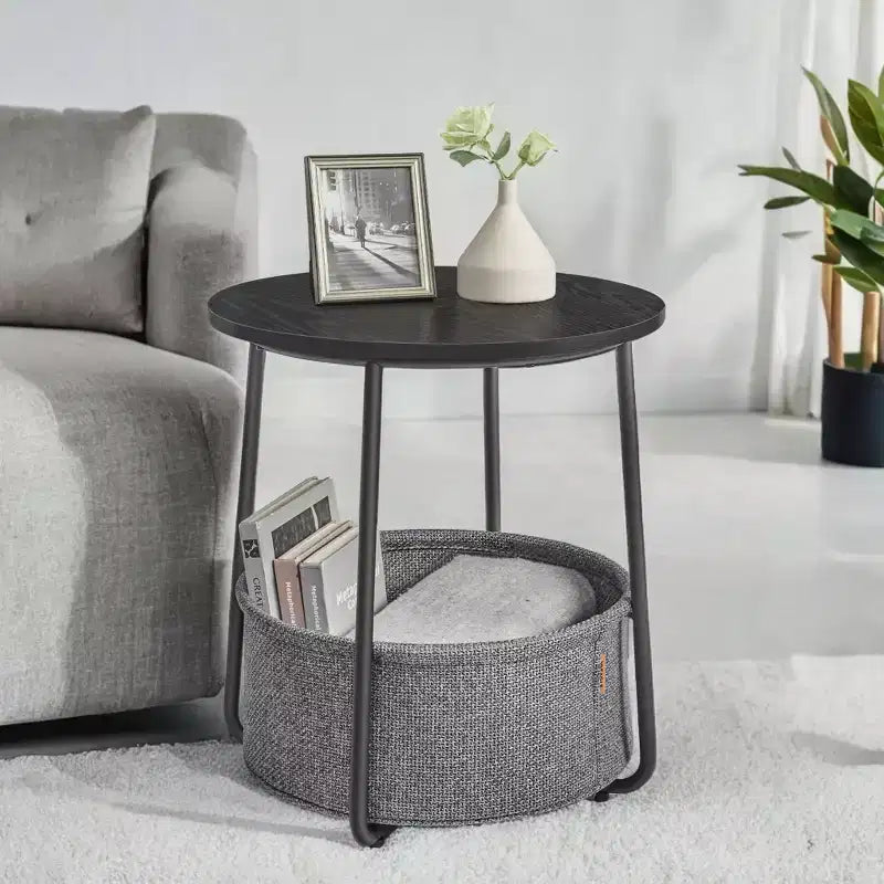 Mesa Auxiliar Redonda con Cesta de Almacenamiento, Varios Colores, Con/Sin USB, para 1