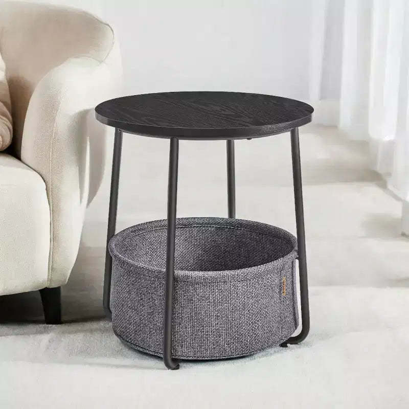 Mesa Auxiliar Redonda con Cesta de Almacenamiento, Varios Colores, Con/Sin USB, para 1