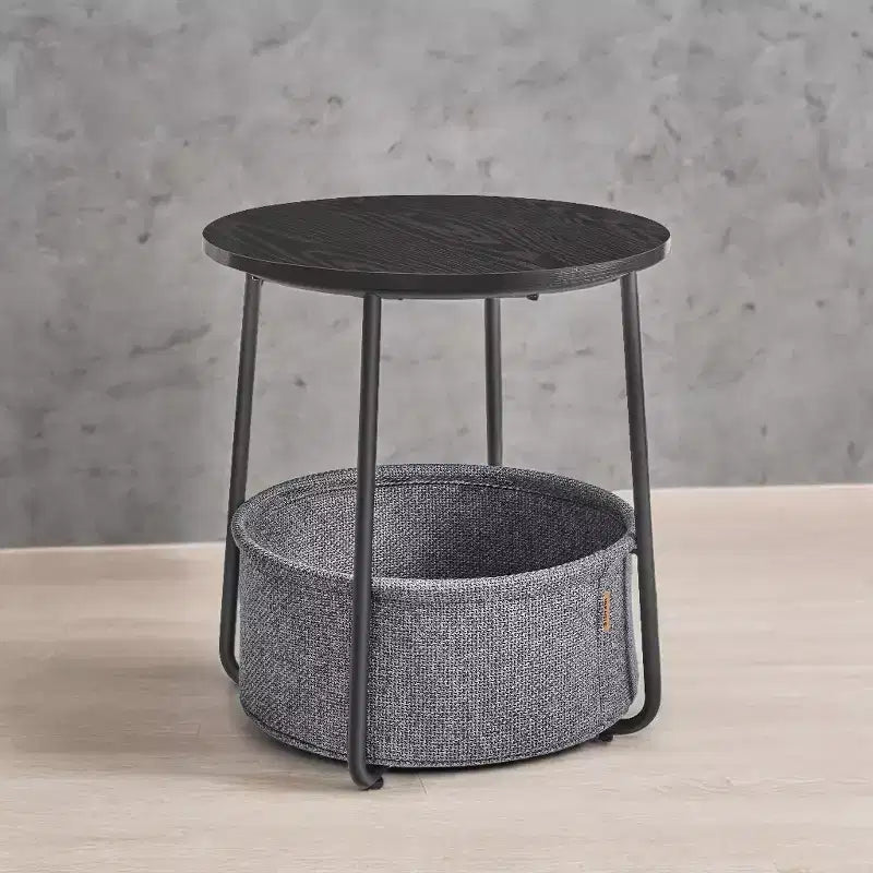 Mesa Auxiliar Redonda con Cesta de Almacenamiento, Varios Colores, Con/Sin USB, para 1
