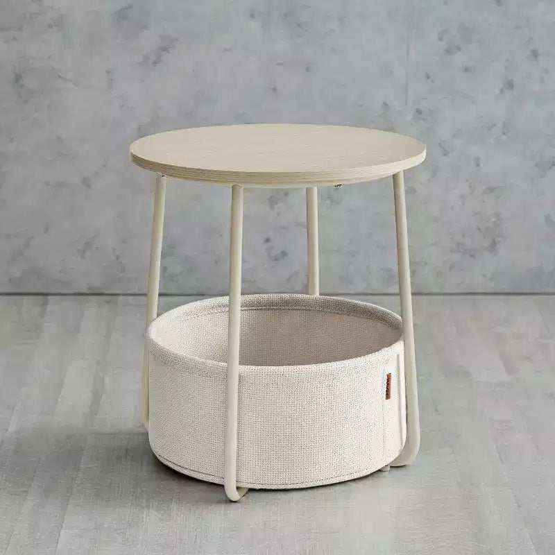 Mesa Auxiliar Redonda con Cesta de Almacenamiento, Varios Colores, Con/Sin USB, para 1