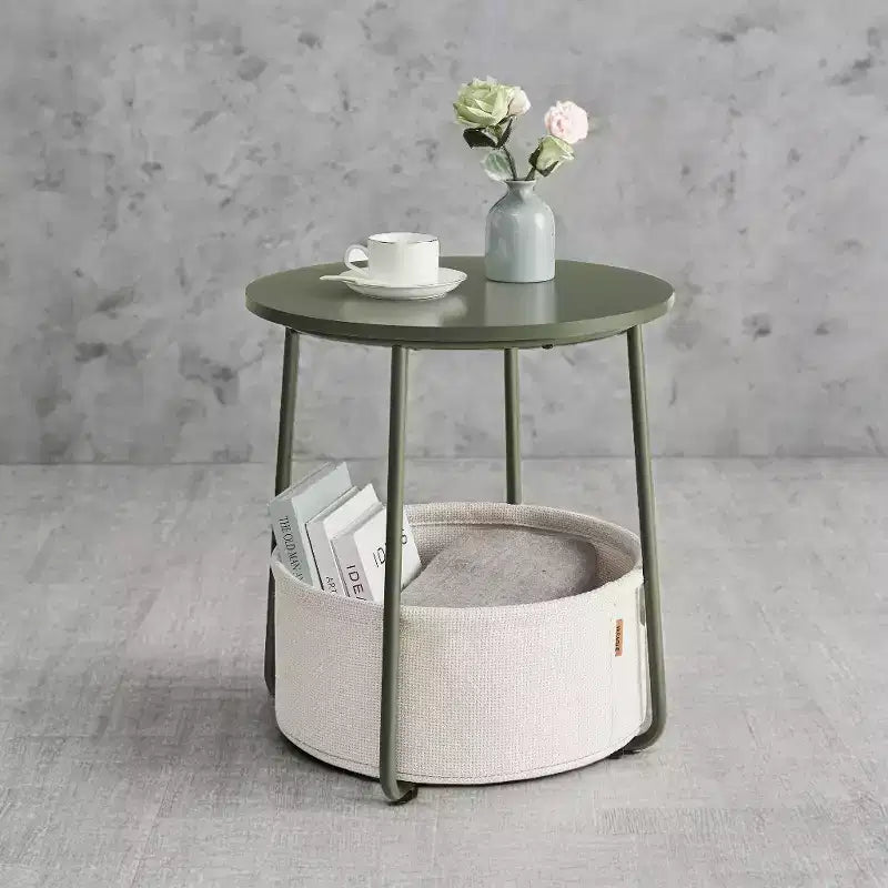 Mesa Auxiliar Redonda con Cesta de Almacenamiento, Varios Colores, Con/Sin USB, para 1