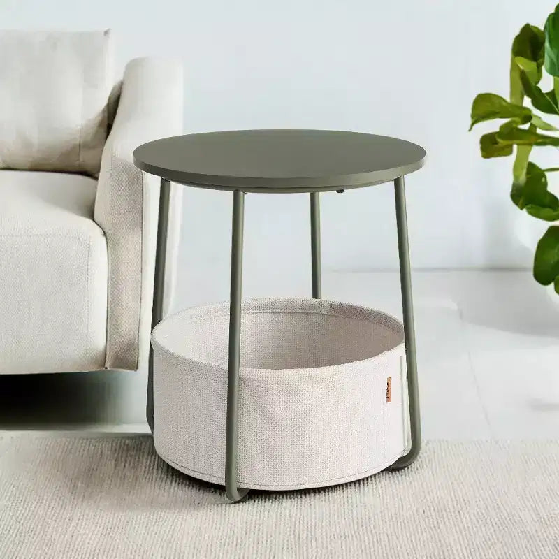Mesa Auxiliar Redonda con Cesta de Almacenamiento, Varios Colores, Con/Sin USB, para 1