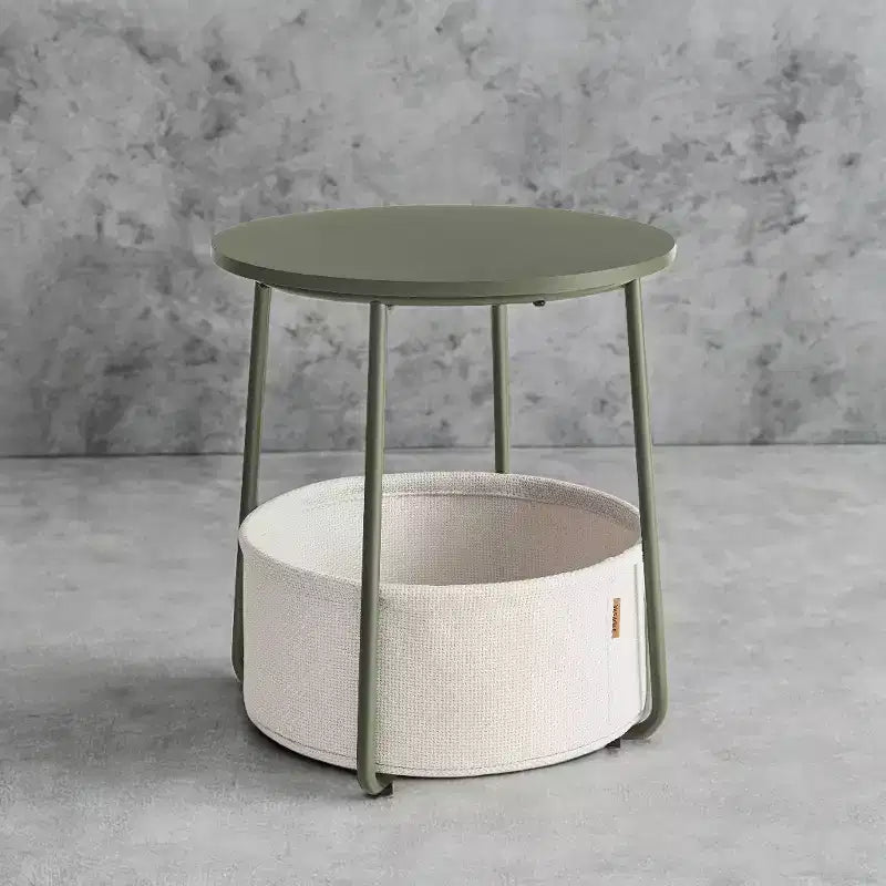 Mesa Auxiliar Redonda con Cesta de Almacenamiento, Varios Colores, Con/Sin USB, para 1