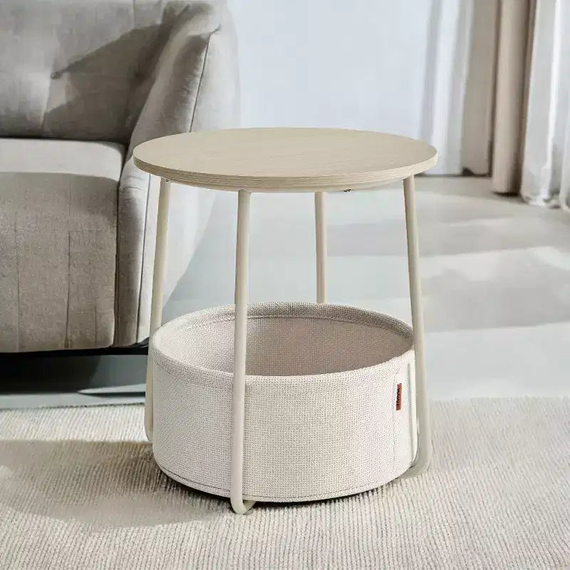 Mesa Auxiliar Redonda con Cesta de Almacenamiento, Varios Colores, Con/Sin USB, para 1